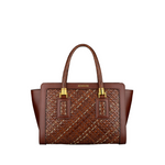 Braided Leather and Copper Handbag "Cistella" Brown