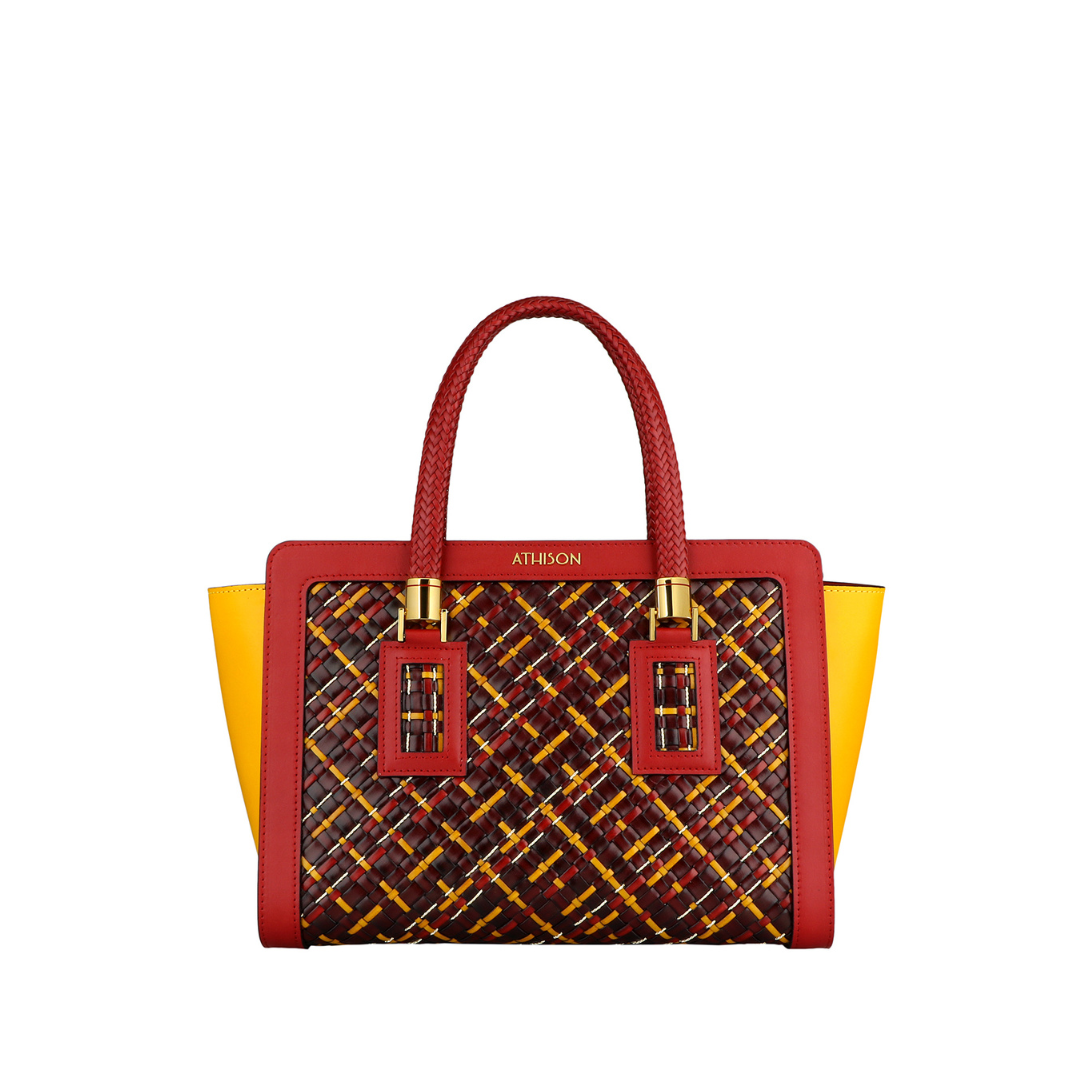 Sac à main en cuir tressé et cuivre "Cistella" Sienne