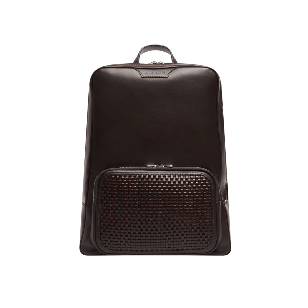 Braided Leather Backpack "Dufour" Dark Brown