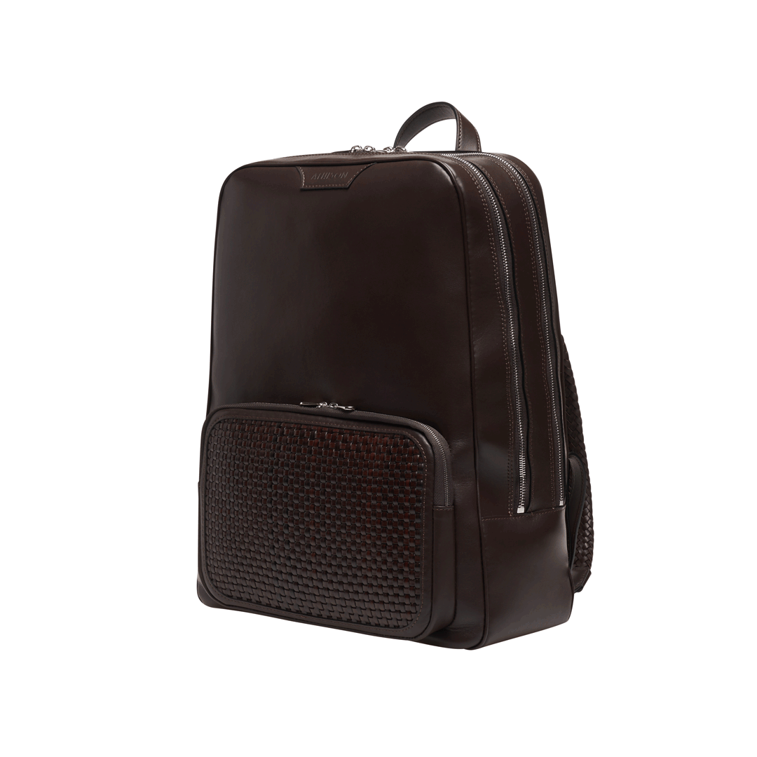 Braided Leather Backpack "Dufour" Dark Brown