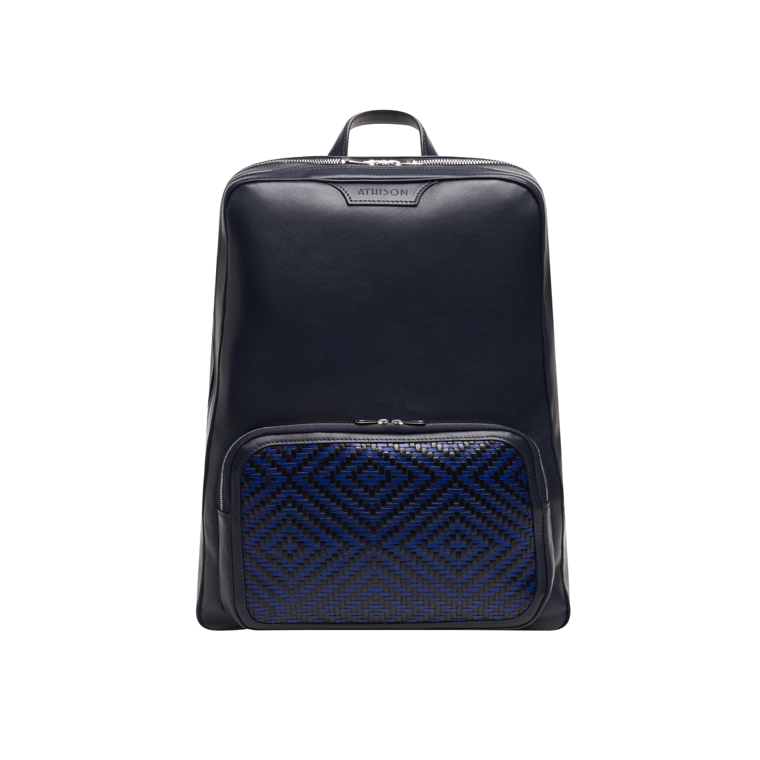 Braided Leather Backpack "Dufour" Navy and Blue
