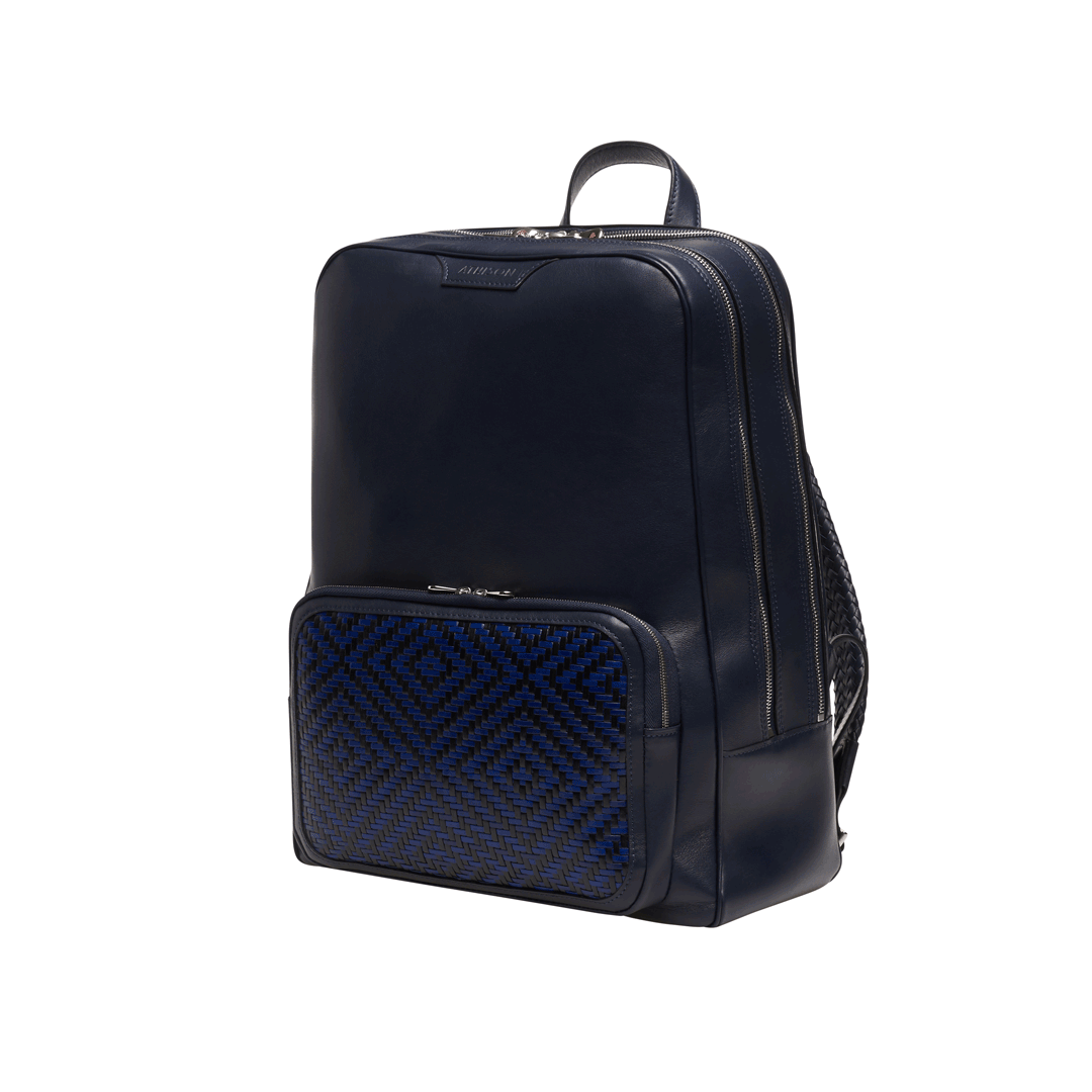 Braided Leather Backpack "Dufour" Navy and Blue