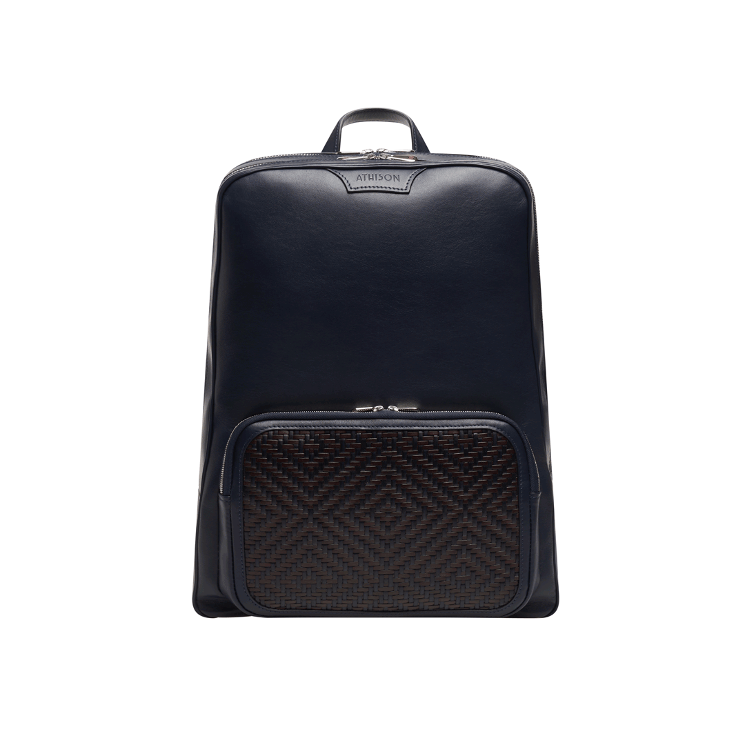 Braided Leather Backpack "Dufour" Navy and Burgundy