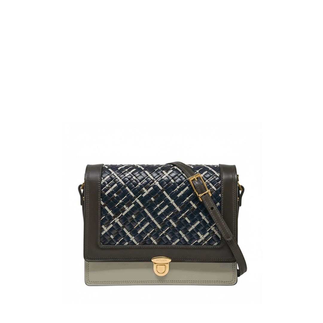 Braided Leather and Copper Crossbody Bag “Quadro” Cortina