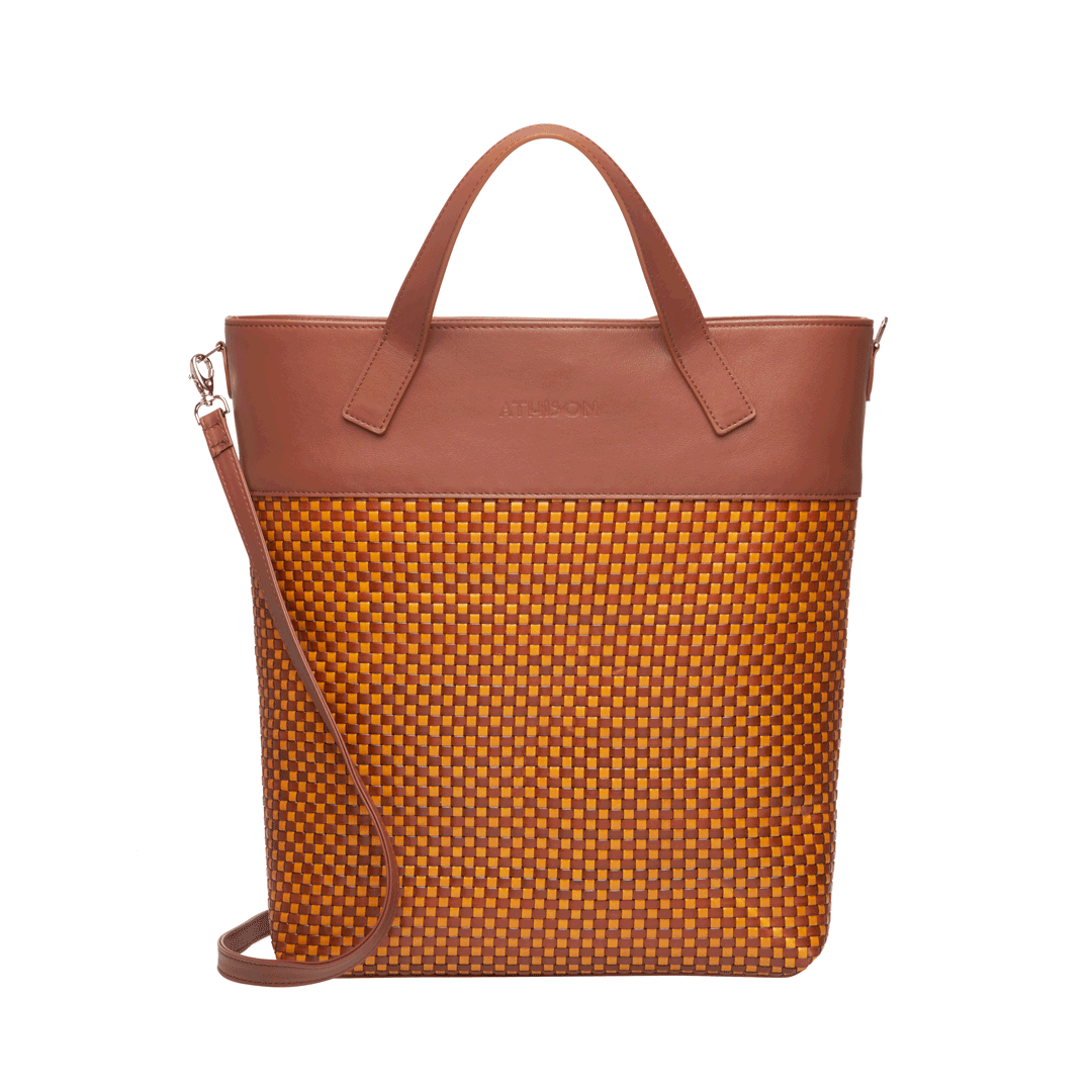 Braided Leather Tote Bag "Morasco" Brown and Mustard