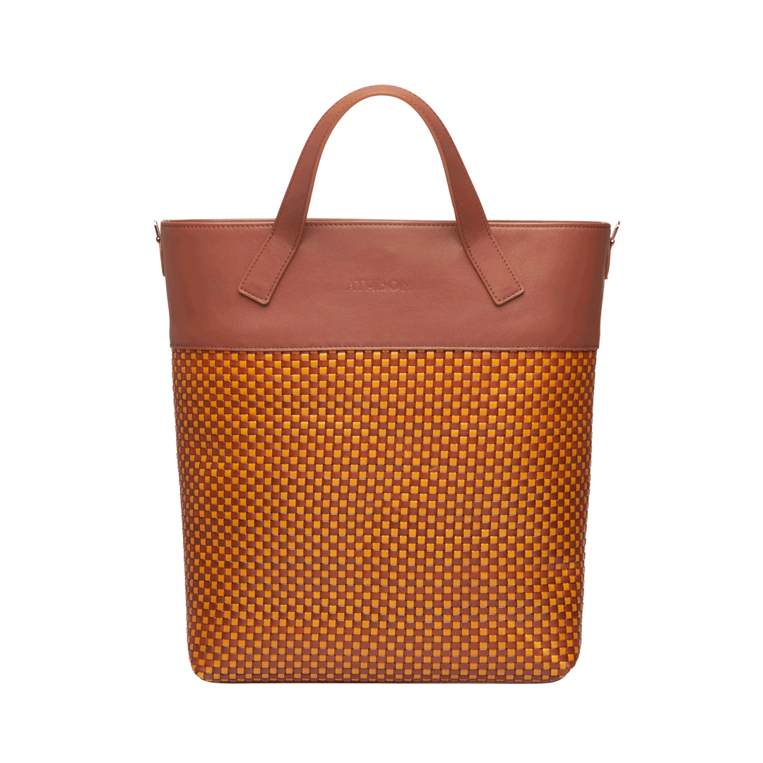 Braided Leather Tote Bag "Morasco" Brown and Mustard