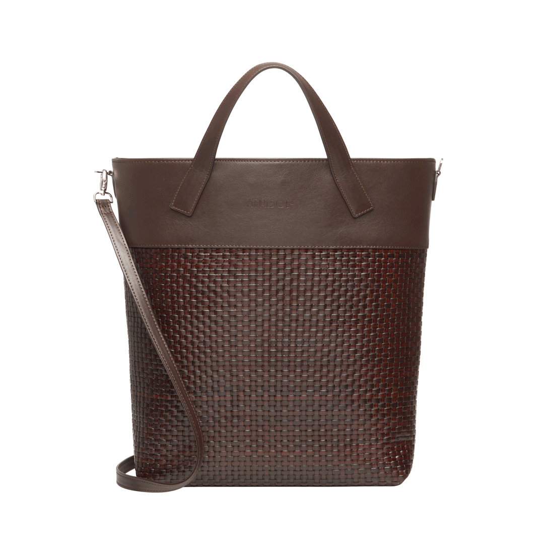 Braided Leather Tote Bag "Morasco" Dark Brown