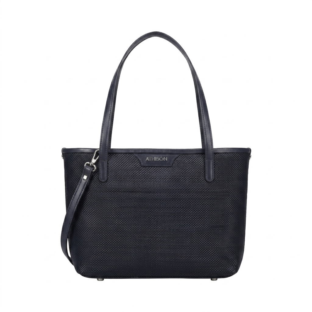 Braided Recycled Leather Handbag “Ban” - Navy