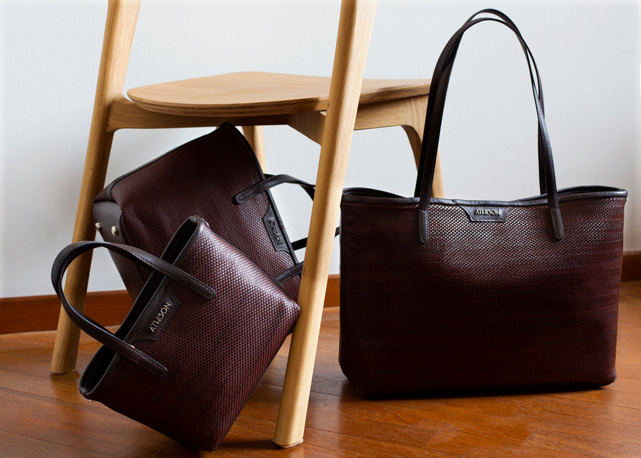 Braided Recycled Leather Handbag “Ban” - Dark Brown