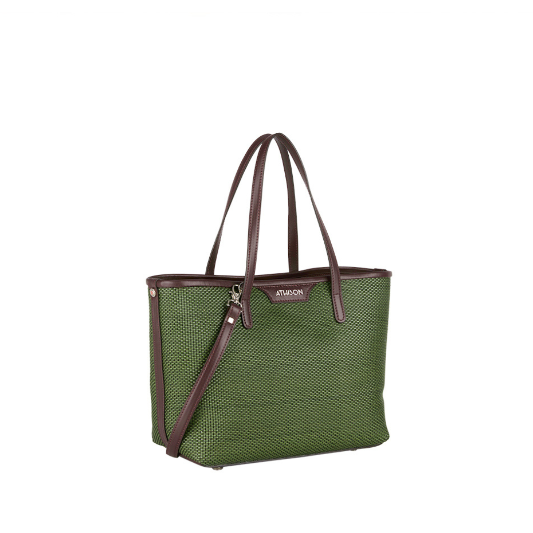 Braided Recycled Leather Handbag “Ban” - Green