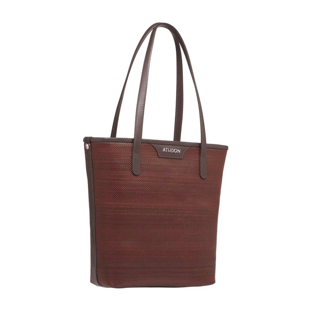 Braided Recycled Leather Shoulder Bag “Ban” Brown