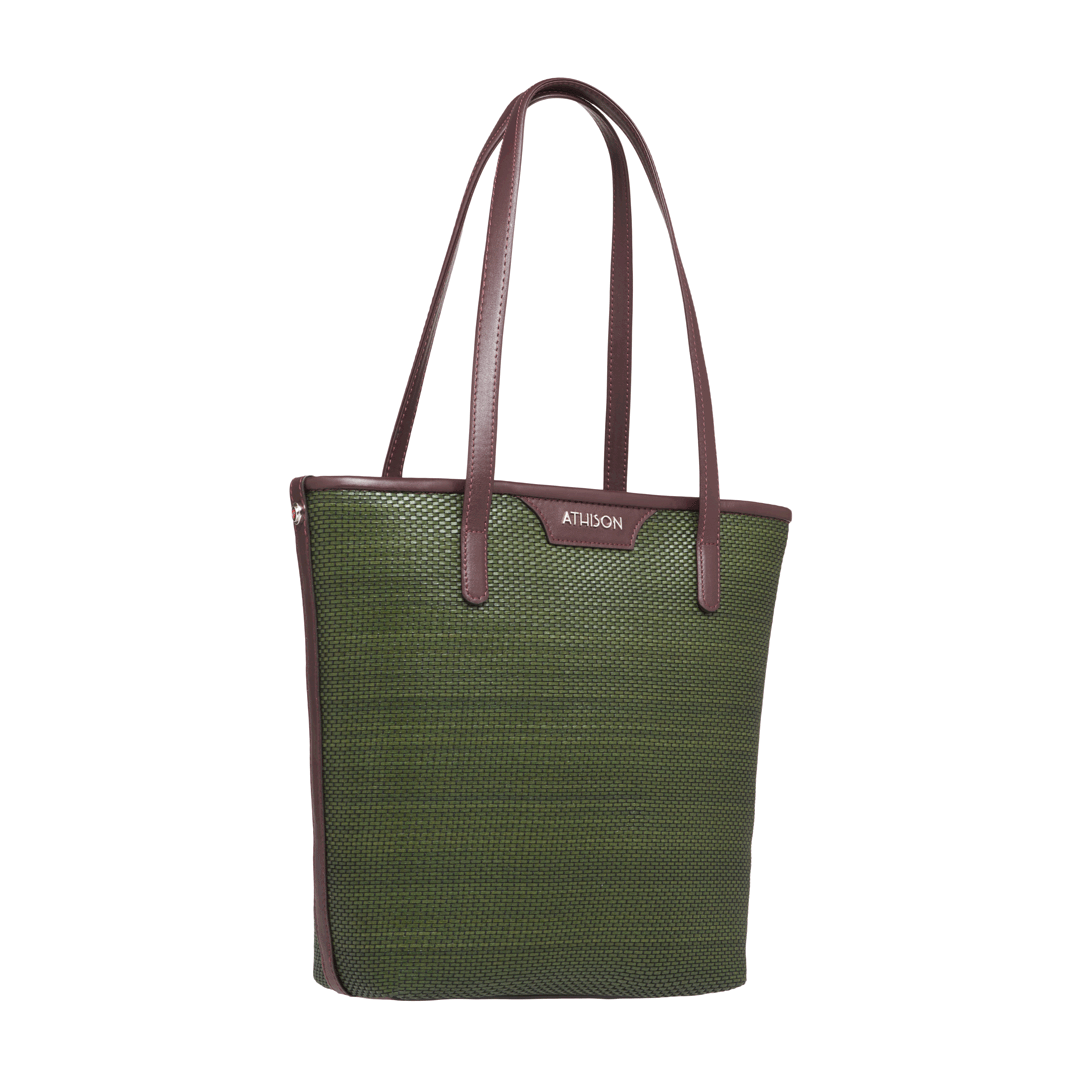 Braided Recycled Leather Shoulder Bag “Ban” Green