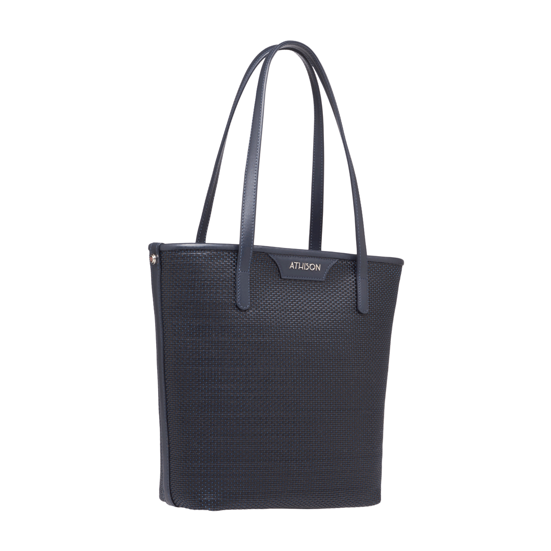 Braided Recycled Leather Shoulder Bag “Ban” Navy