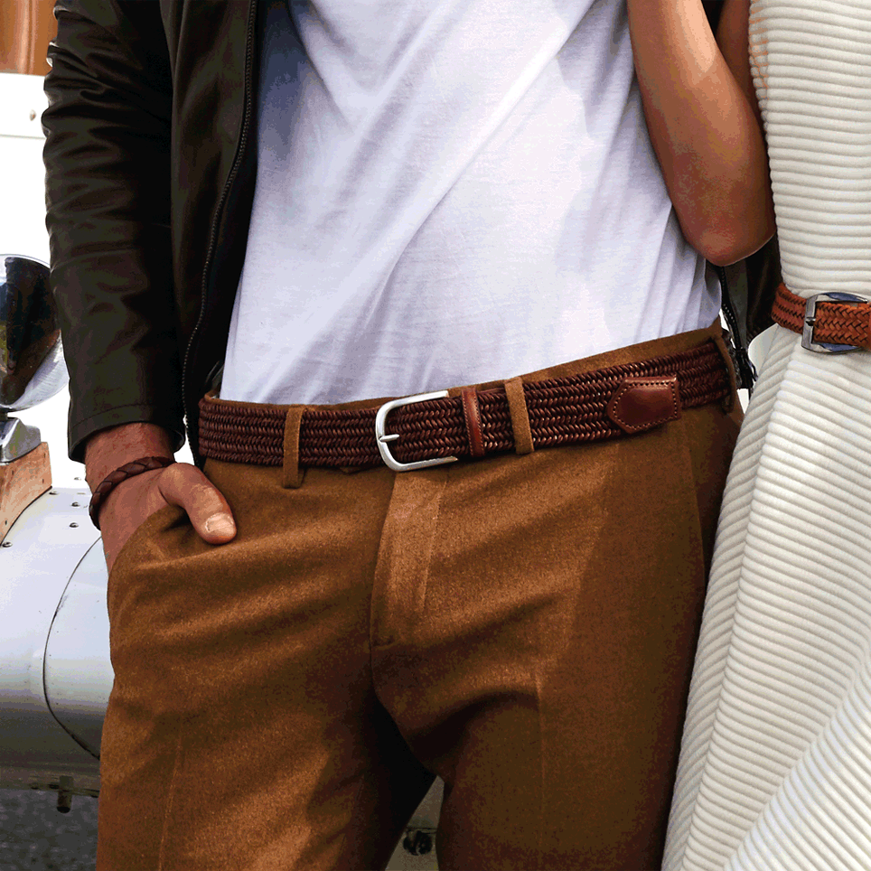 Leather and Cotton Stretch Belt