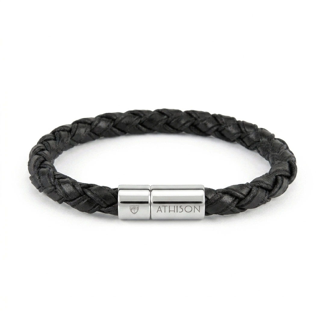 Round Leather and Cotton Bracelet Black