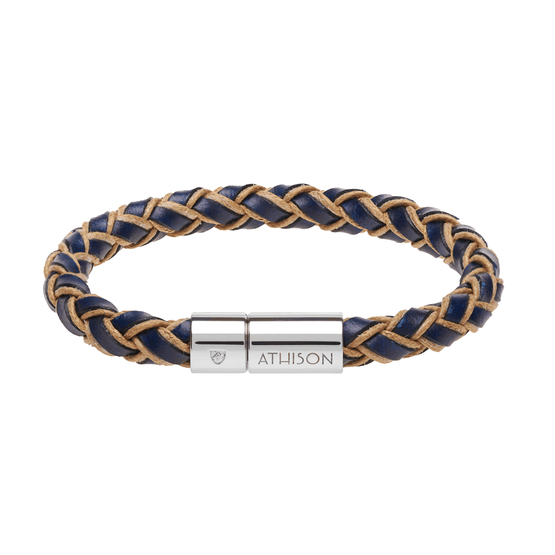 Round Leather and Cotton Bracelet Blue