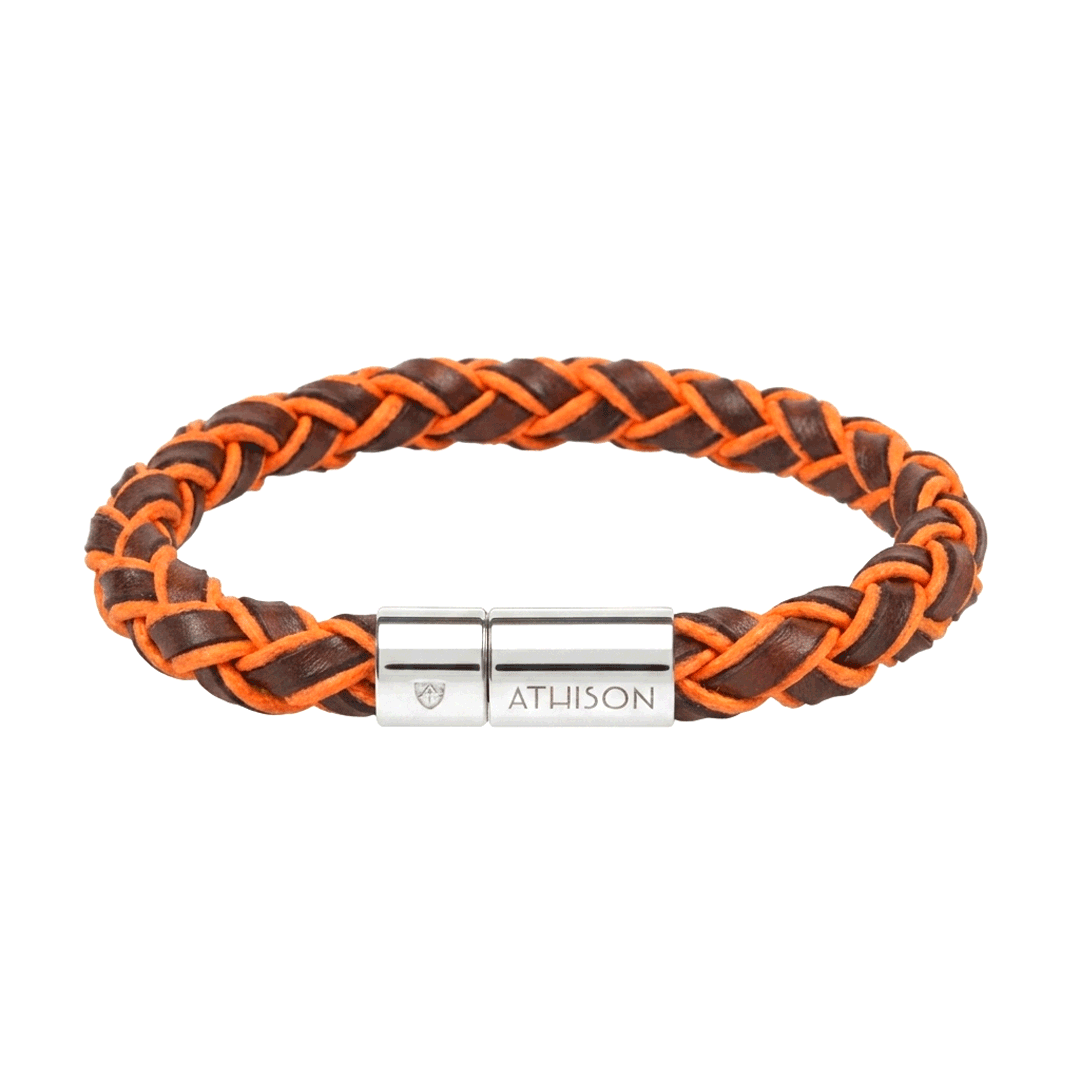 Round Leather and Cotton Bracelet Orange