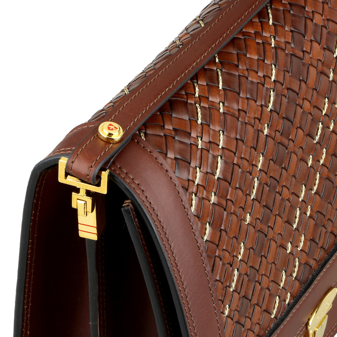 Braided Leather and Copper Crossbody Bag “Quadro”