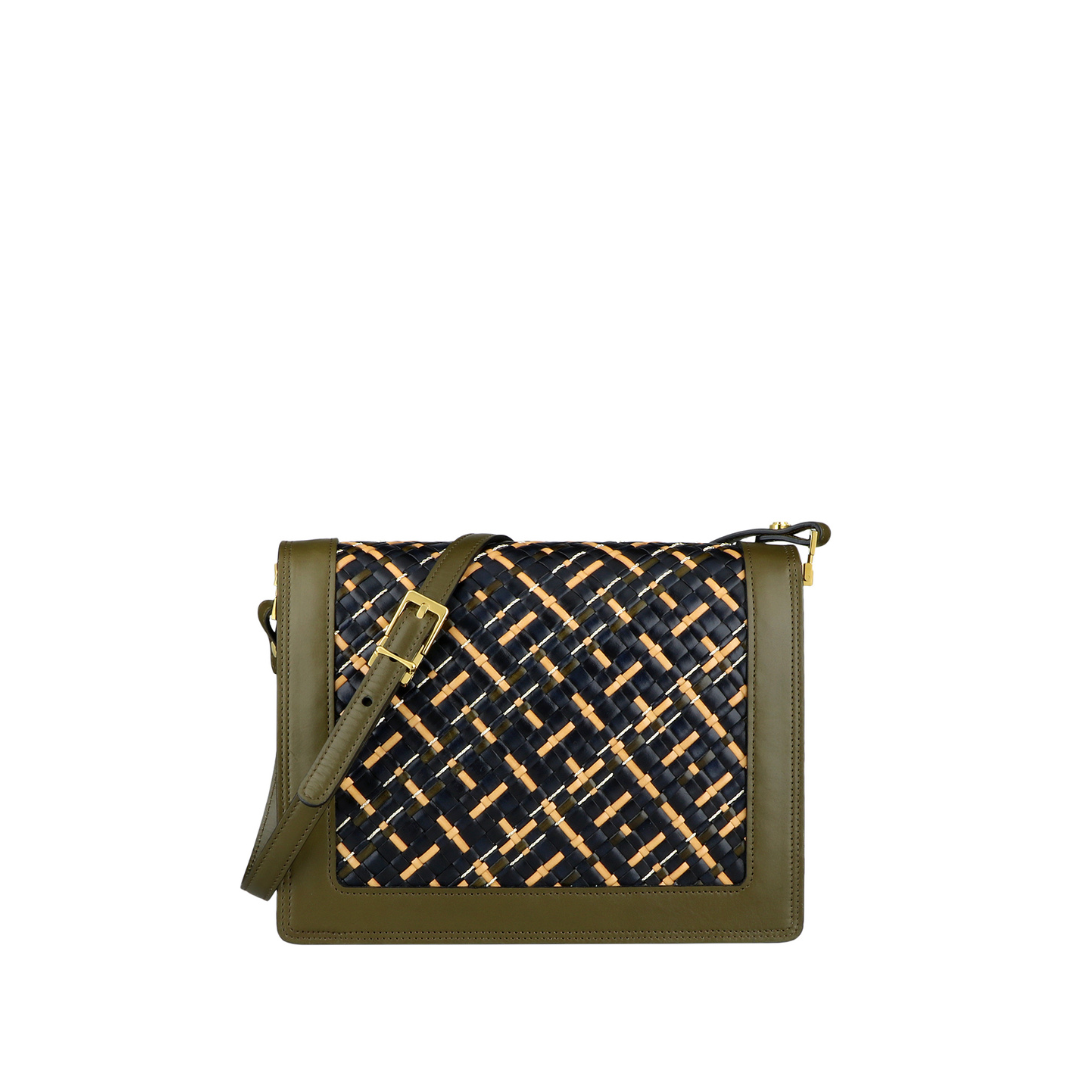 Braided Leather and Copper Crossbody Bag “Quadro”