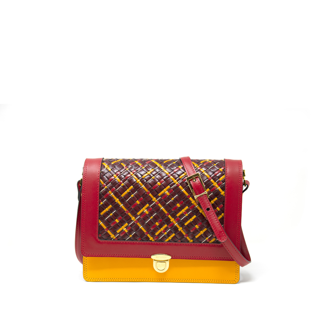 Braided Leather and Copper Crossbody Bag “Quadro” Siena