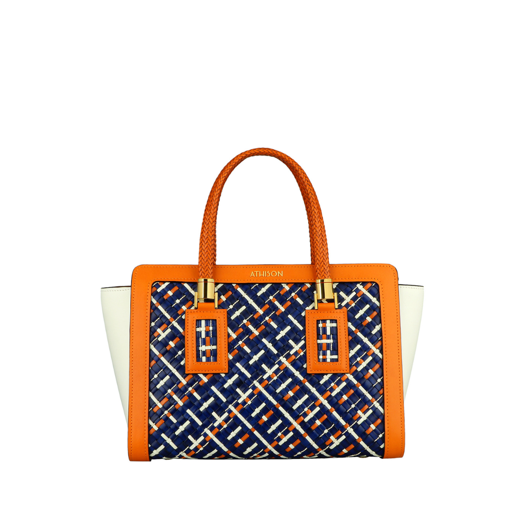 Braided Leather and Copper Handbag "Cistella"