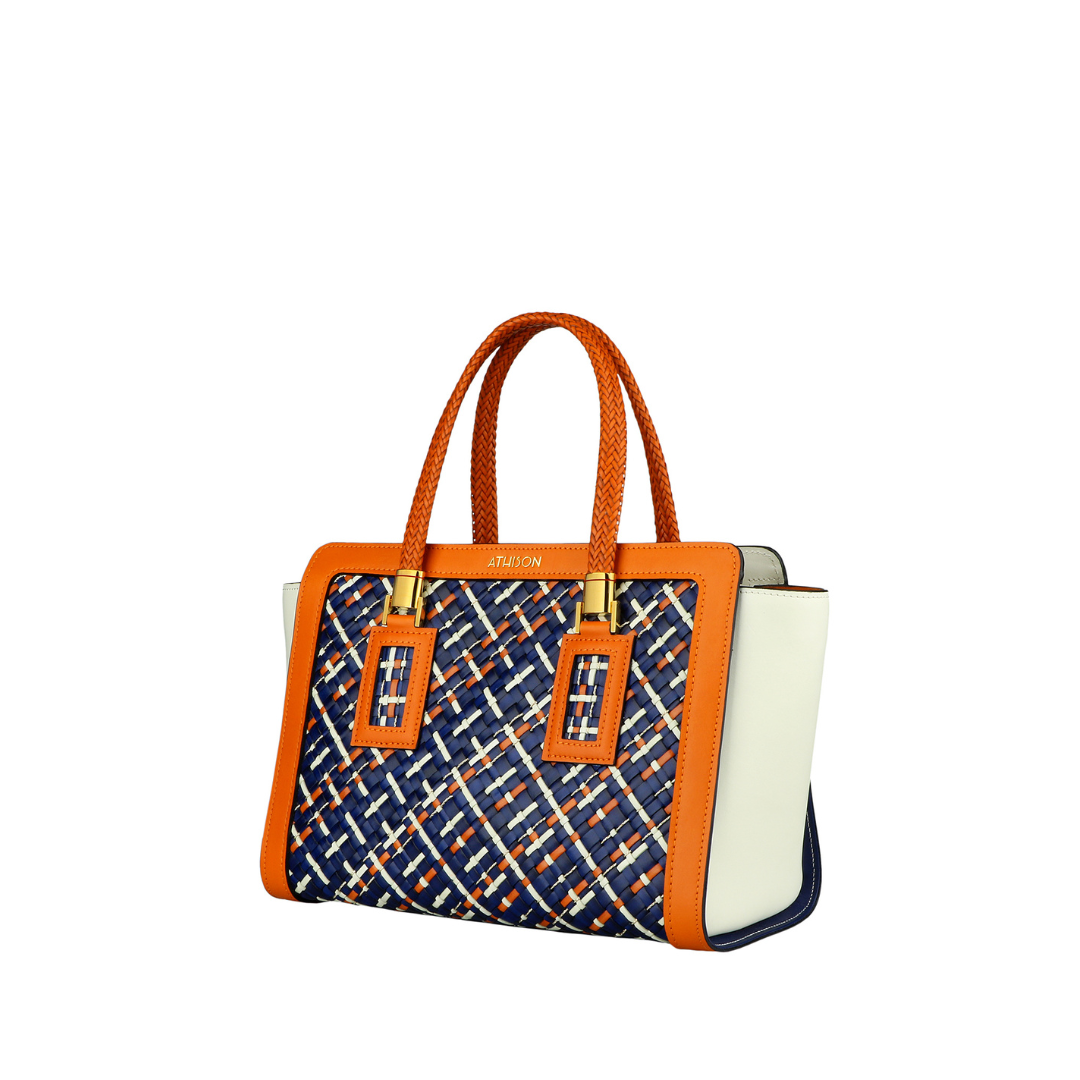Braided Leather and Copper Handbag "Cistella"