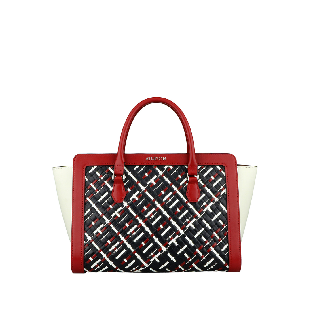 Braided Leather and Copper Handbag "Cistella" Evo Marine