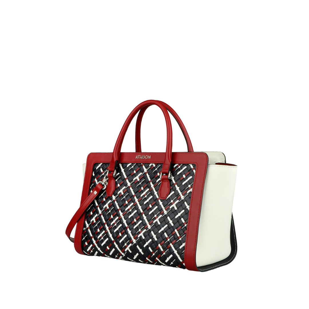 Braided Leather and Copper Handbag "Cistella" Evo Marine