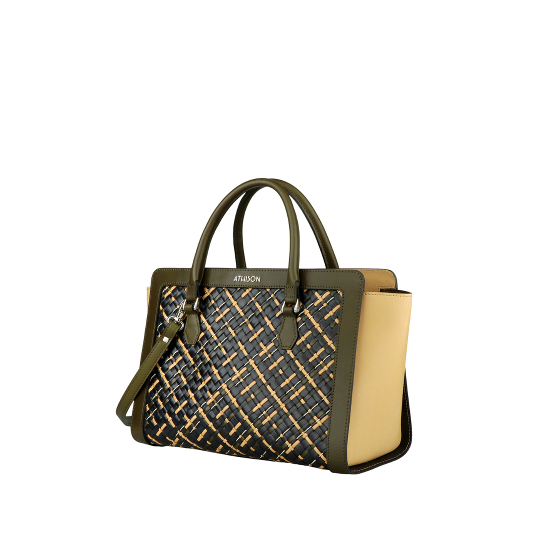 Braided Leather and Copper Handbag "Cistella" Evo